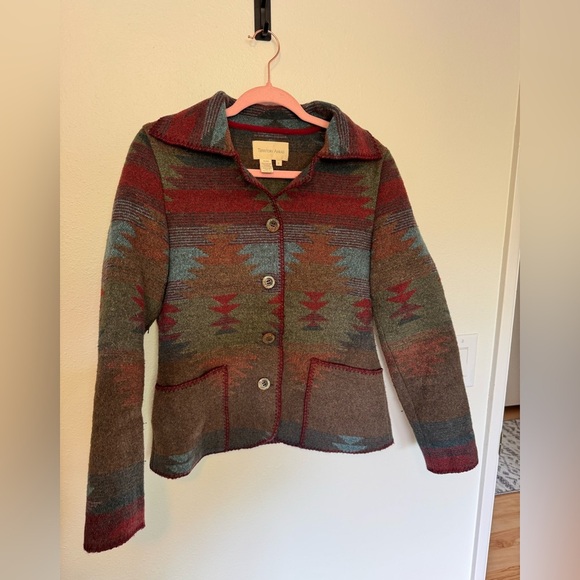 Territory Ahead Colorful Aztec Blanket Jacket Wool Blend Women Small Western EUC - Picture 1 of 8